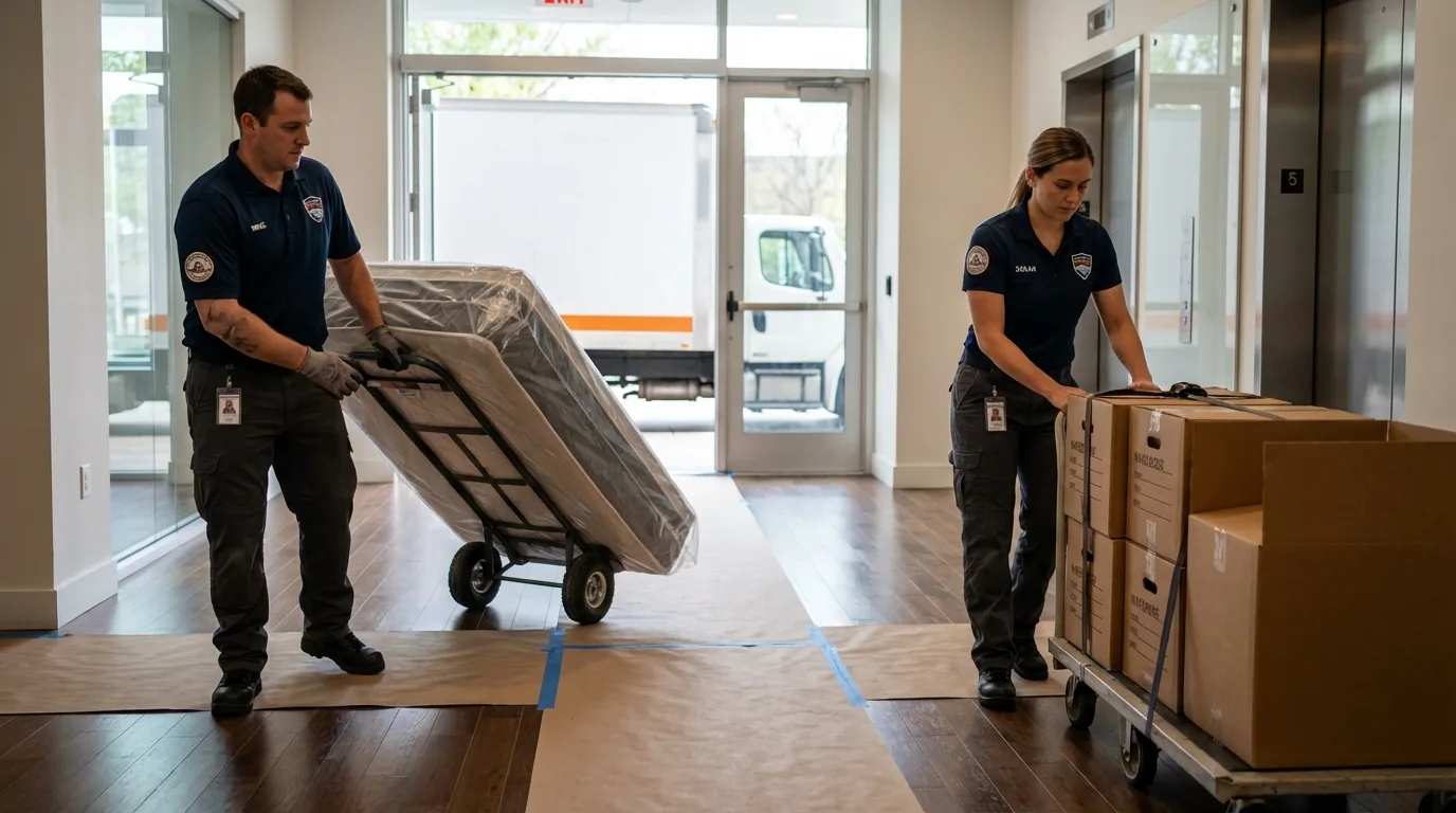 Professional apartment movers loading elevator in Mount Orab, OH